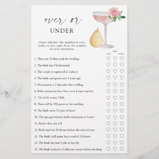 バラプロセッコ – ブライダルシャワーゲームの上または下 (正面)