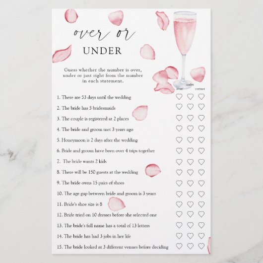 バラプロセッコ – ブライダルシャワーゲームの上または下 (正面)