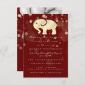 バラベビーシャワーエレファント金ゴールドバルーンブルゴーニュ 招待状 (正面/裏面)