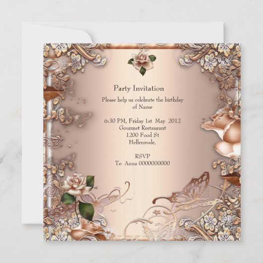 バラベージュクリーム金ゴールドエレガントバースデーパーティー 招待状 (裏面)