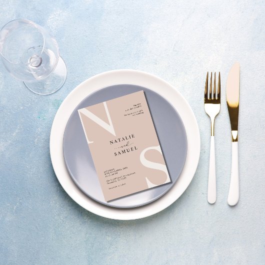 バラベージュミニマエレガントリストはっきりしたイニシャル結婚ズ 招待状