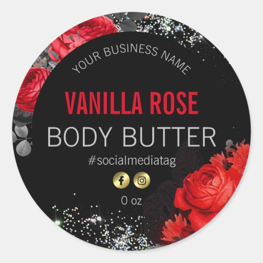 バラホログラフィックは黒い製品ラベルを輝かす ラウンドシール (正面)