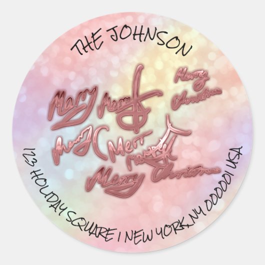 バラホログラフィックアドレスからのメリークリスマスRSVP ラウンドシール (正面)