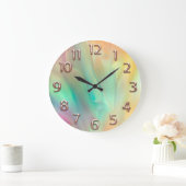 バラホログラフ抽象芸術番号緑 ラージ壁時計 (ホーム)