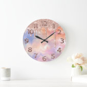 バラホログラフ数グリッタードリップ赤面グリッター ラージ壁時計 (ホーム)