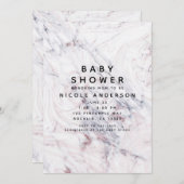 バラホワイトグレー大理石スワールベビーシャワーのtouch 招待状 (正面/裏面)