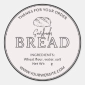 バラホワイトピンクソース生地パンありがとうステッカー ラウンドシール (正面)