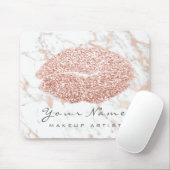 バラホワイトマーブルグリッター名メイクアップリップキス マウスパッド (マウス)