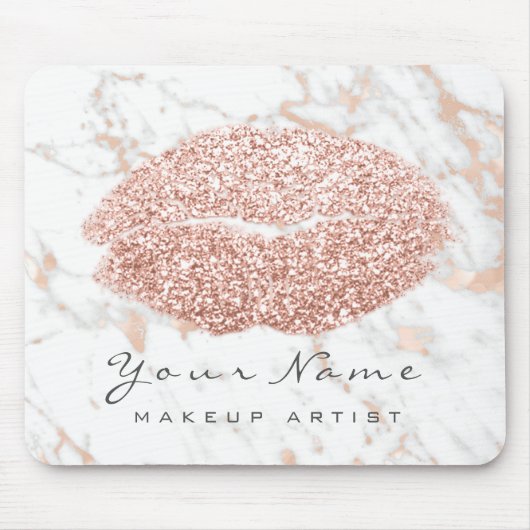 バラホワイトマーブルグリッター名メイクアップリップキス マウスパッド (正面)