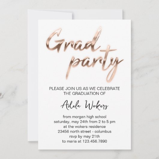 バラホワイト卒業パーティー招待状 招待状 (正面)