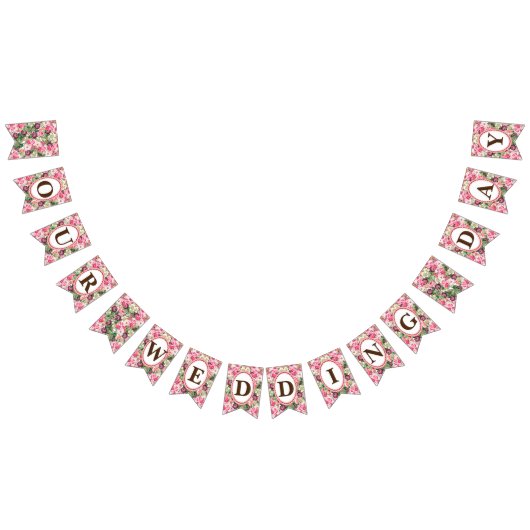 バラホワイト花模様私たちの結婚記念日 バンティングフラッグ (全)