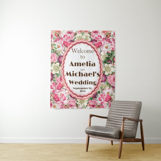 バラホワイト花模様結婚の背景 タペストリー (インサイチュ)