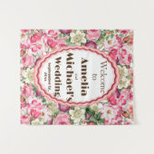 バラホワイト花模様結婚の背景 タペストリー (正面(横))