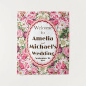 バラホワイト花模様結婚の背景 タペストリー (正面)