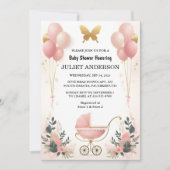 バラボホ金ゴールドママシック春ベビーガールシャワー 招待状 (正面)