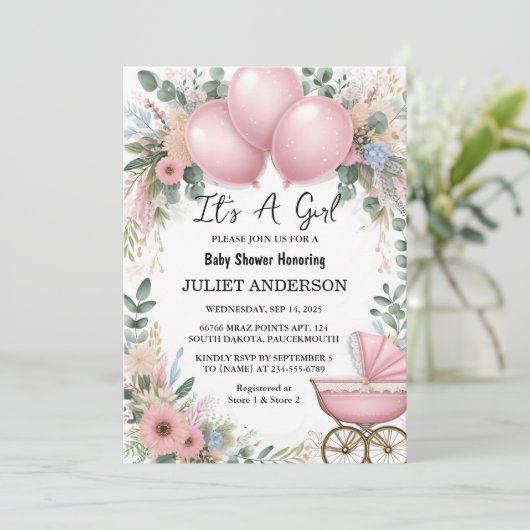 バラボホ金ゴールドママシック春ベビーガールシャワー 招待状 (スタンド正面)