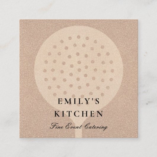 バラミニマル金ゴールドグリッタースキマーシェフケータリング スクエア名刺 (正面)