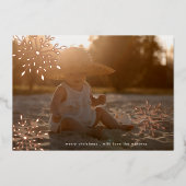 バラミニマル金ゴールド雪片メリークリスマスフォト 箔シーズンカード (正面)