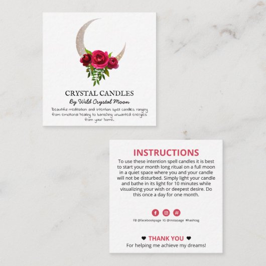 バラムーンクリスタルキャンドルインテンションスペル スクエア名刺 (正面/裏面)