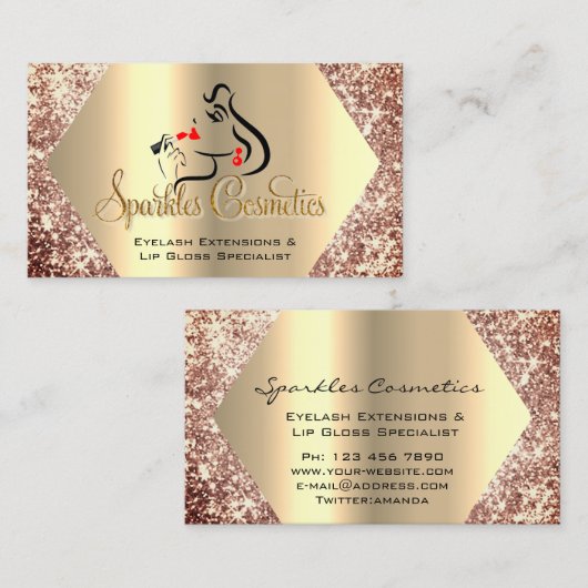 バラメイクアップまつげエクステンションリップグロスロゴ 名刺 (正面/裏面)