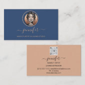 バラメイクアップアーティストホワイトロゴLashQRオリエンタルブルー 名刺 (正面/裏面)