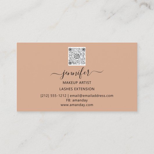バラメイクアップアーティストホワイトロゴLashQRオリエンタルブルー 名刺 (裏面)