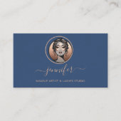 バラメイクアップアーティストホワイトロゴLashQRオリエンタルブルー 名刺 (正面)