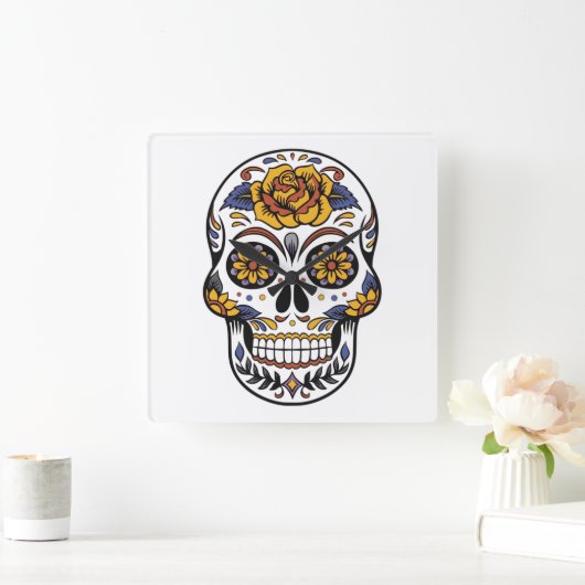 バラメキシコ砂糖スカルの死の日 スクエア壁時計 (ホーム)