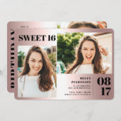バラメタリはっきりしたック3枚の写真Sweet 16 birthday 招待状 (正面/裏面)