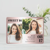 バラメタリはっきりしたック3枚の写真Sweet 16 birthday 招待状 (スタンド正面)