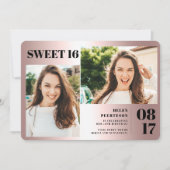 バラメタリはっきりしたック3枚の写真Sweet 16 birthday 招待状 (正面)