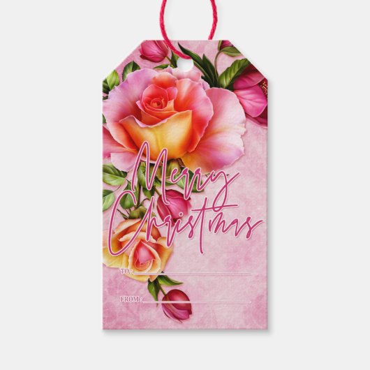 バラメリークリスマスピンク ギフトタグ (正面)