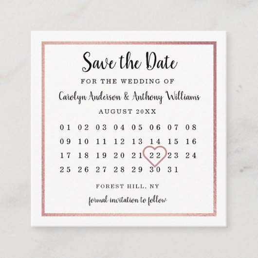 バラモダンゴールドフォイルのカレンダー日付を保存 エンクロージャーカード (正面)