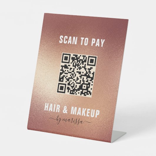 バラモダンゴールドフォイルの髪とメイクアップスキャンを支払う 台座サイン (正面)