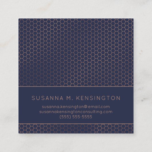 バラモダンゴールドフォイルネイビーブルージオメトリックビジネス スクエア名刺 (裏面)