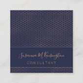 バラモダンゴールドフォイルネイビーブルージオメトリックビジネス スクエア名刺 (正面)