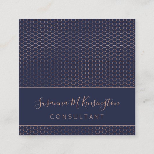 バラモダンゴールドフォイルネイビーブルージオメトリックビジネス スクエア名刺 (正面)