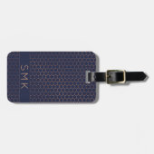 バラモダンゴールドフォイルネイビーブルージオメトリックモノグラム ラゲッジタグ (正面横)