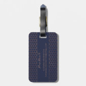 バラモダンゴールドフォイルネイビーブルージオメトリックモノグラム ラゲッジタグ (裏面縦)