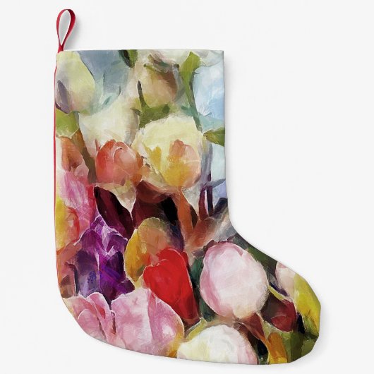 バラモダンチューリップ花束:抽象芸術油彩画 スモールクリスマスストッキング (正面)