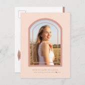 バラモダンピンクアーチミニマル写真卒業 案内ポストカード (正面/裏面)