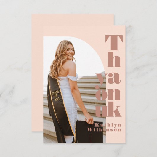 バラモダンピンクアーチ写真GRADサンキューカード 招待状 (正面/裏面)
