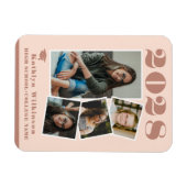 バラモダンピンクスクリプトコラージュ卒業4写真 マグネット (横)