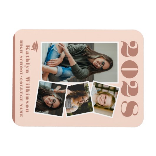 バラモダンピンクスクリプトコラージュ卒業4写真 マグネット (横)