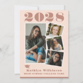 バラモダンピンクスクリプト4フォトコラージュ卒業 案内状 (正面)