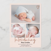 バラモダンピンク3枚ベビー誕生 箔招待状 (正面)