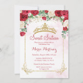 バラモダン花赤面ピンクスウィート16 招待状 (正面)