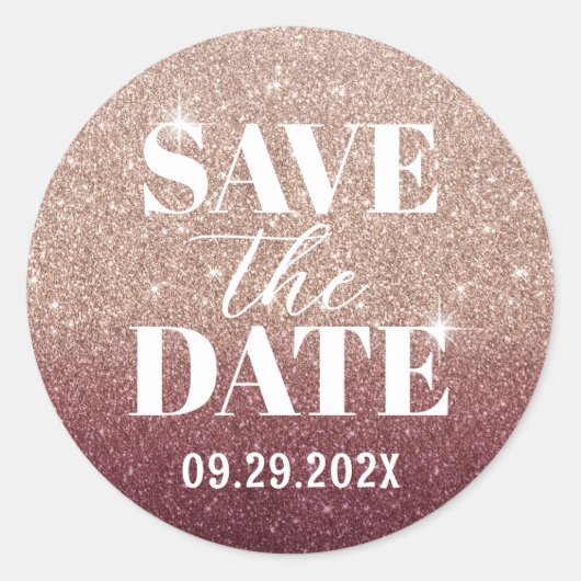 バラモダン金ゴールドとブルゴーニュグリッター日付を保存 ラウンドシール (正面)