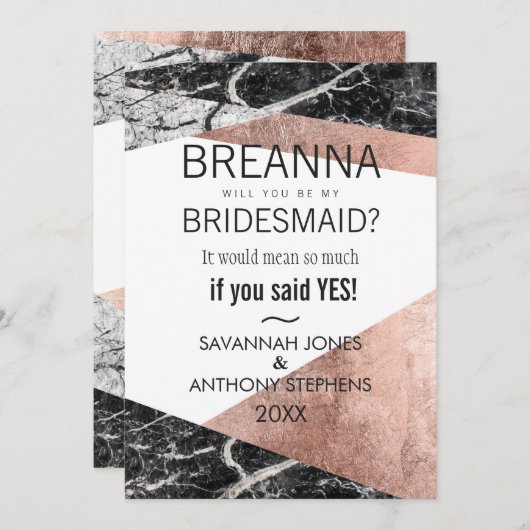 バラモダン金ゴールドと大理石ブリデスメイド 招待状 (正面/裏面)