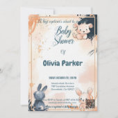 バラモダン金ゴールドと海軍の水彩動物ベビー 招待状 (正面)